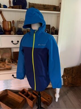 Outbound Kids' Two-Tone Blue Hooded Rain Jacket with Contrast Zip